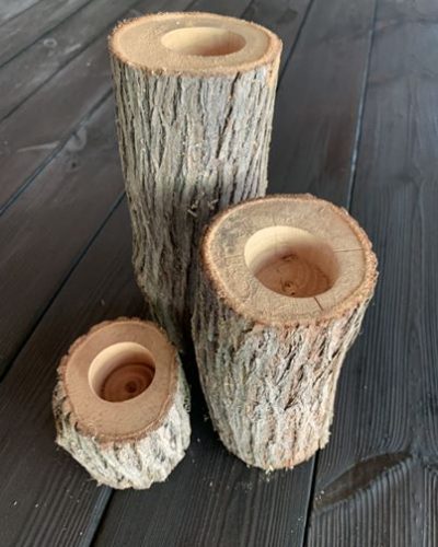 Wood Log Candle Holders